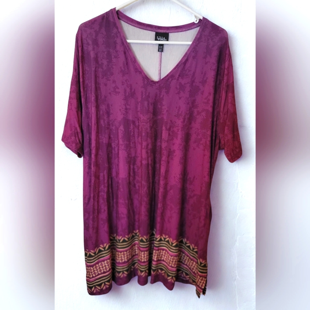 Ulla Popken Plum Tunic with Patterned Hem